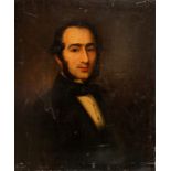 British School, mid 19th Century, portrait of a young gentleman, half length in a dark coat, oil