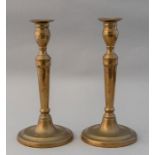 A pair 18th Century brass ejector candlesticks, ba
