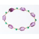 A 9ct amethyst and turquoise bracelet, claw set se