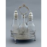 A George III silver condiment stand, bar pierced f