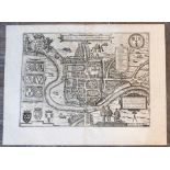 Georg Braun & Frans Hogenberg. Chester, bird's eye plan, 1581 or later, uncoloured copper