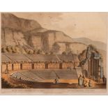 Luigi Mayer (1755-1803), two hand-coloured aquatint etchings, An Ancient Theatre at Cacamo and