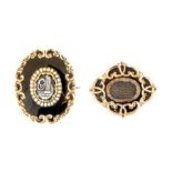 Two 19th Century mourning brooches, each yellow me