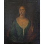Follower of Sir Godfrey Kneller, portrait of a lady, half length in a blue dress and a gold wrap,
