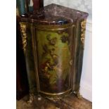 A 19th Century Louis XV revival lacquered corner cupboard, serpentine marble top over gilt mounted