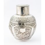 A Chinese Export silver Tea Canister, the lid with