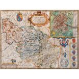 Speed, John. 17th-century map of The West Riding of Yorkshire, hand-coloured copper engraving on