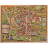 Georg Braun & Frans Hogenberg. Bristol, bird's eye plan, 1581 or later, hand-coloured copper