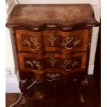 A Louis XV design walnut and satinwood bedside chest, slight oversailing serpentine oak and walnut