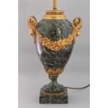 A green veined marble table lamp, 20th Century, of