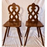 A pair of 19th Century French oak hall chairs, cro