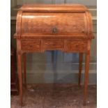 A Louis Phillipe Français Kingwood and parquetry cylinder bureau du dame, flared rectangular top,