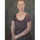 Austin Davies (British, 20th Century), portrait of June Furlong, oil on board, 84 by 59cm, unframed