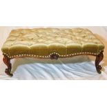 A Victorian rosewood footstool in large proportions, circa 1850, button seated period upholstered