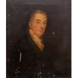 Follower of Sir Henry Raeburn, portrait of a gentleman, half length, in a blue coat and white stock,