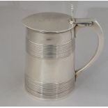 A William IV silver tankard, flat cover with engra