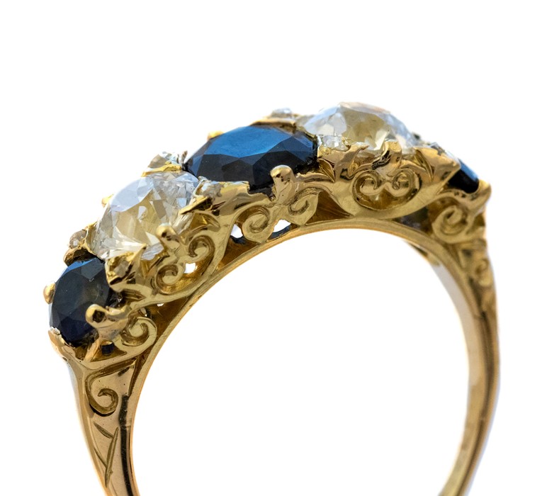 A Victorian style five stone diamond and sapphire - Image 2 of 2