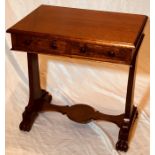 A Victorian oak hall table, rectangular moulded edge top above two frieze drawers with turned