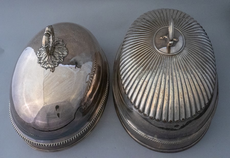 Two 19th Century plated oval meat dish covers, one - Image 2 of 2