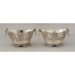 A pair of .925 silver oval bon bon baskets, beadwo