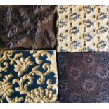 Collection of four textile printing blocks, carved wooden construction, three with floral