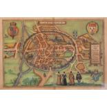 Georg Braun & Frans Hogenberg. Canterbury, bird's eye plan, 1588 or later, hand-coloured copper