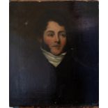British School, circa 1830, portrait of a young gentleman, bust length in a blue coat, oil on