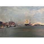 Anthony Butler (British, 1927-2010), Birkenhead Dock, 1981, signed l.r., titled verso, oil on board,