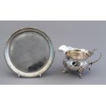 A late Victorian silver calling card tray, gadroon