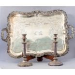 A Georgian design silver plate tray, Foliage decor