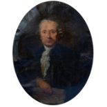 British School, 18th Century, portrait of a gentleman, possibly an architect, half length, holding a