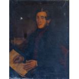 British School, mid 19th Century, portrait of an artist, three quarter length, in a dark coat and