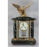 A French green veined marble bracket clock, of Emp