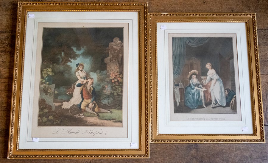Collection of three French erotic prints: L'Amant Surpria, colour aquatint, a la poupee, engraved by - Image 4 of 4