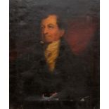 Circle of Thomas Phillips, portrait of a gentleman, half length in a dark coat and white stock,