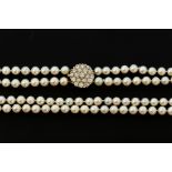 A double row cultured pearl Necklace with diamond