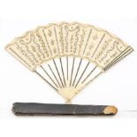 ***WITHDRAWN*** A late Victorian ivory decorative fan in wooden case (belonged to Charles Davies