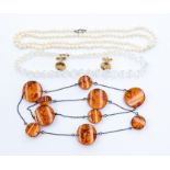 A collection of costume jewellery to include a pearl necklace single strand, length approx 35'' with