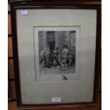 An original etching by Louis Ruet after the painting by Meissonnier, 'Soldiers on Break', signed