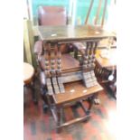 ***LOCATED AT GRESLEY****A 17th Century style stool in oak along with an oak set of three tables (