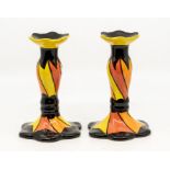 Lorna Bailey candlesticks in Chetwynd pattern, pair. Height approx 16cm Condition: No obvious