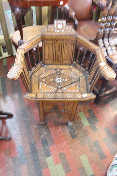 ***LOCATED AT GRESLEY****Indian early 20th Century inlaid hall chair, 80cm high