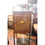 ***LOCATED AT GRESLEY****Two early 20th Century bedside cupboards, inlaid in mahogany, highest