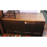 ***LOCATED AT GRESLEY**** 17th Century oak coffer, deep interior four carved panels to front,