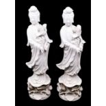 Two identical Chinese 'blanc-de-chine' figures of Guanyin, 20th Century, modelled standing and