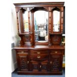 ***LOCATED AT GRESLEY**** Edwardian style large mirror backed sideboard, serpentine front, four