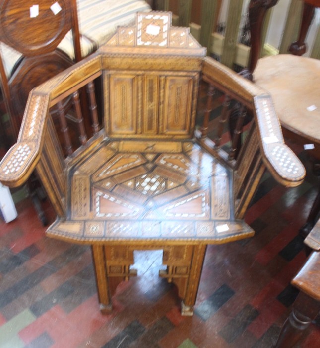 ***LOCATED AT GRESLEY****Indian early 20th Century inlaid hall chair, 80cm high - Image 3 of 4