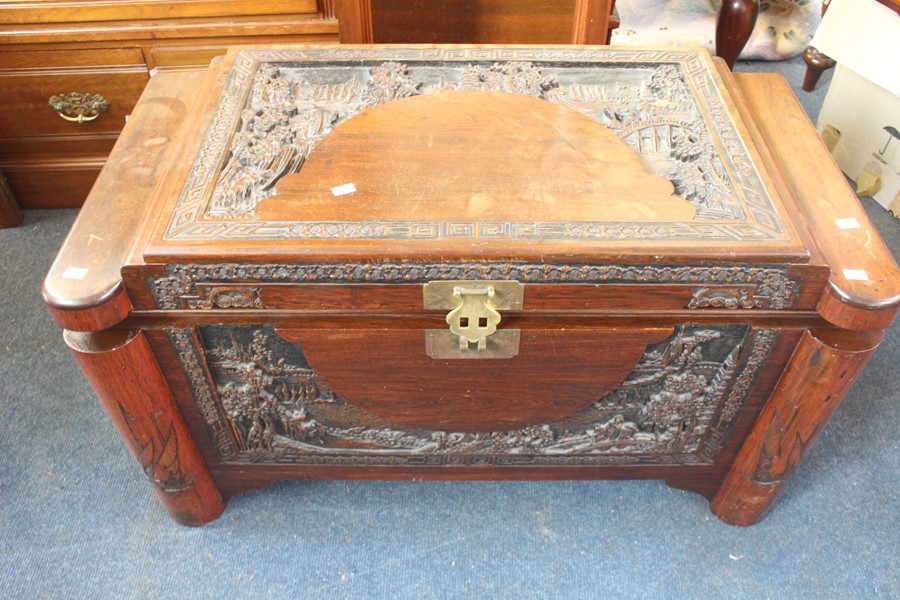 ***LOCATED AT GRESLEY**** A Chinese hardwood camphor chest with single internal shelf, early 20th