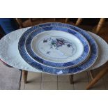 LOCATED AT GRESLEY A collection of dinner/kitchen wares including meat plates, modern Denby and