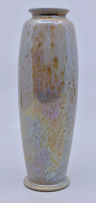 Ruskin Pottery: A Ruskin Pottery skittle vase in a iridescent grey glaze, height approx 15.5cm.